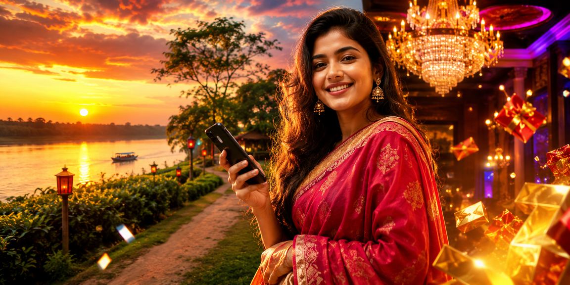 বগুড়ার চা বাগানে মোবাইল ক্যাসিনো ব্যবহার করে জ্যাকপট গেমে অংশ নেওয়ার দৃশ্য