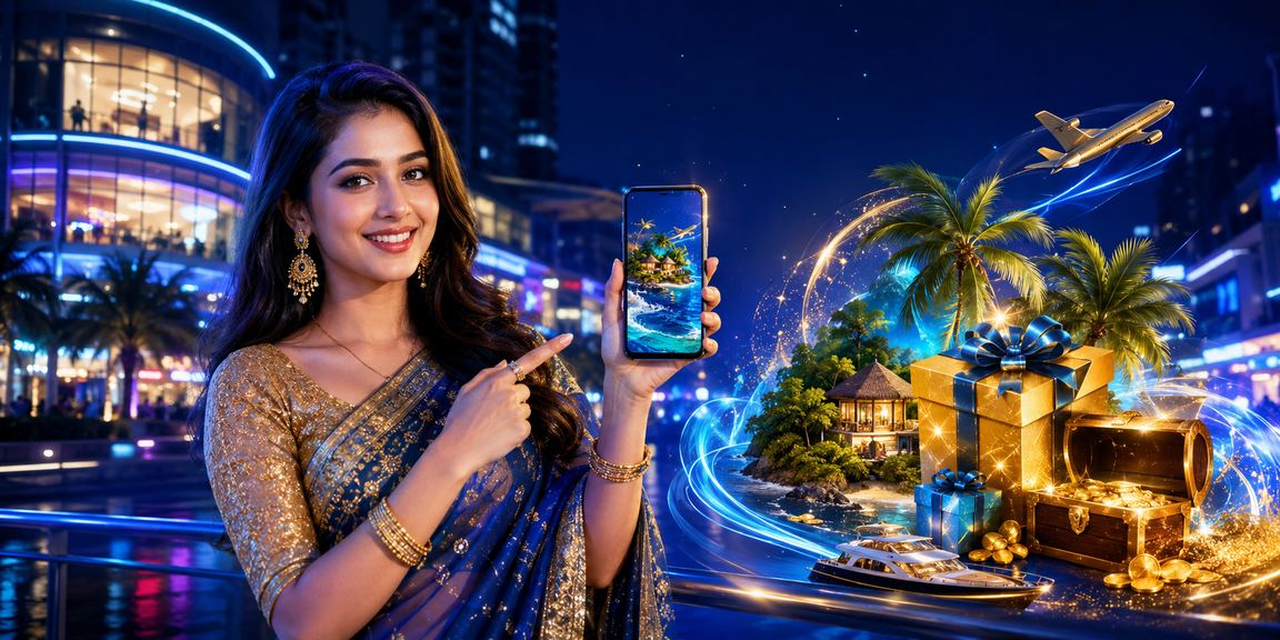 ঢাকায় শাড়ি পরা মডেল মোবাইলে 325 লটারি খেলছেন — সহজ ও মজার অনলাইন লটারি অভিজ্ঞতা